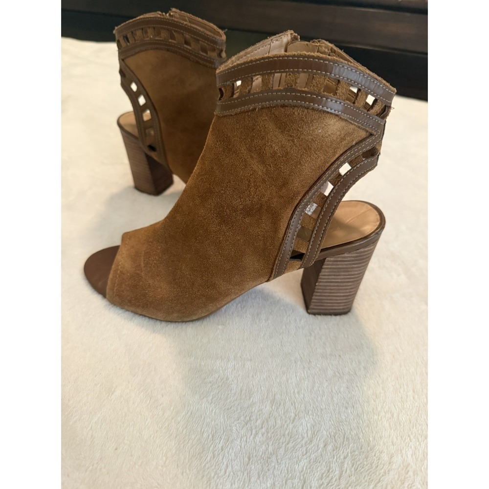 Franco Sarto Women's 9M Cognac Leather Peep Toe Ankle Booties Block Heel